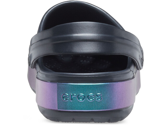 black iridescent crocs with tassels